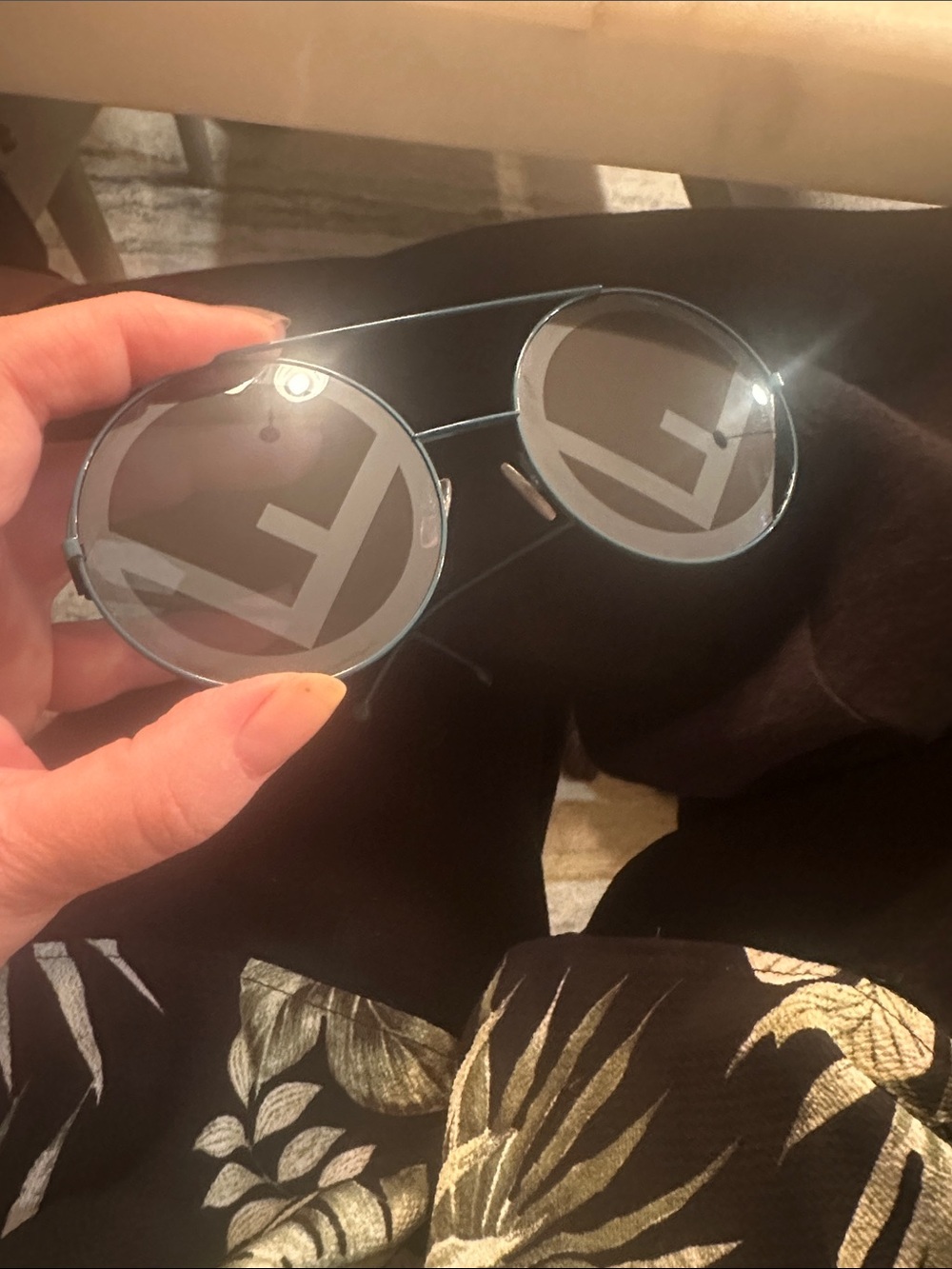 Fendi Blue Round Metal Sunglasses with Gray Lenses